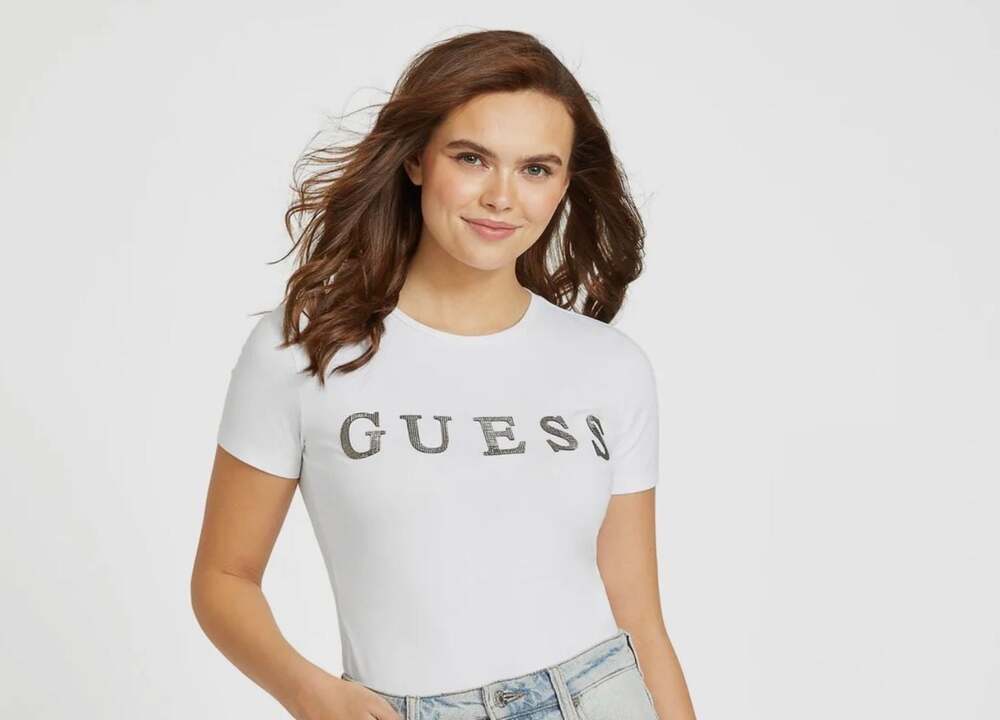Guess Factory Pepper Rhinestone Logo Tee